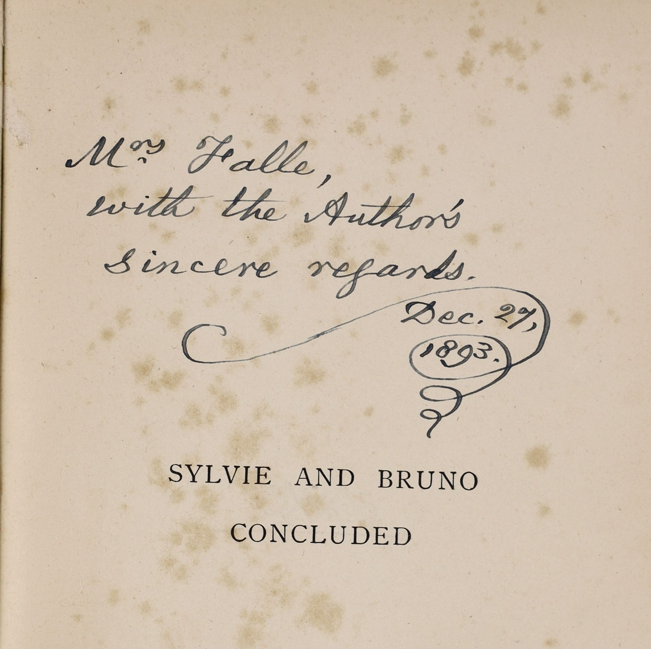 Dodgson, Charles Lutwidge (‘’Lewis Carroll’’) - Sylvie and Bruno Concluded, 1st edition, illustrated by Harry Furniss, advertisements at end, 8vo, original red cloth gilt, all edges gilt, half title inscribed, ‘’Mrs Fall